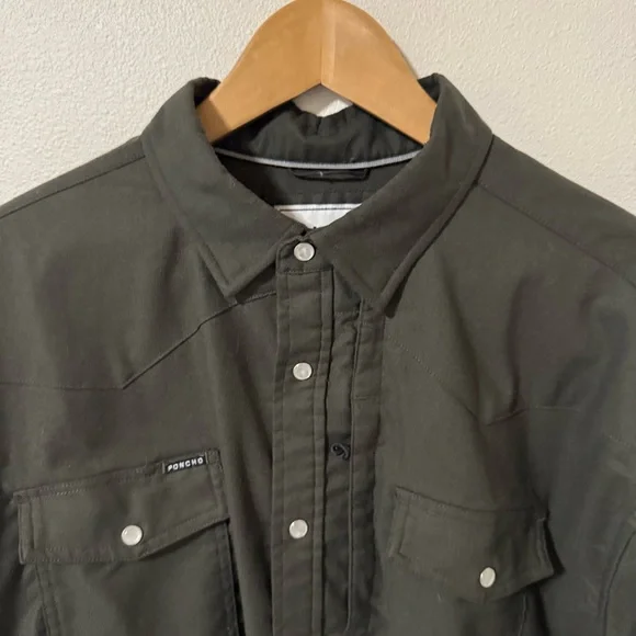 Poncho Laramie Western Performance Flannel Long Sleeve Pearl Snap Shirt Gray-XL - Picture 4 of 12